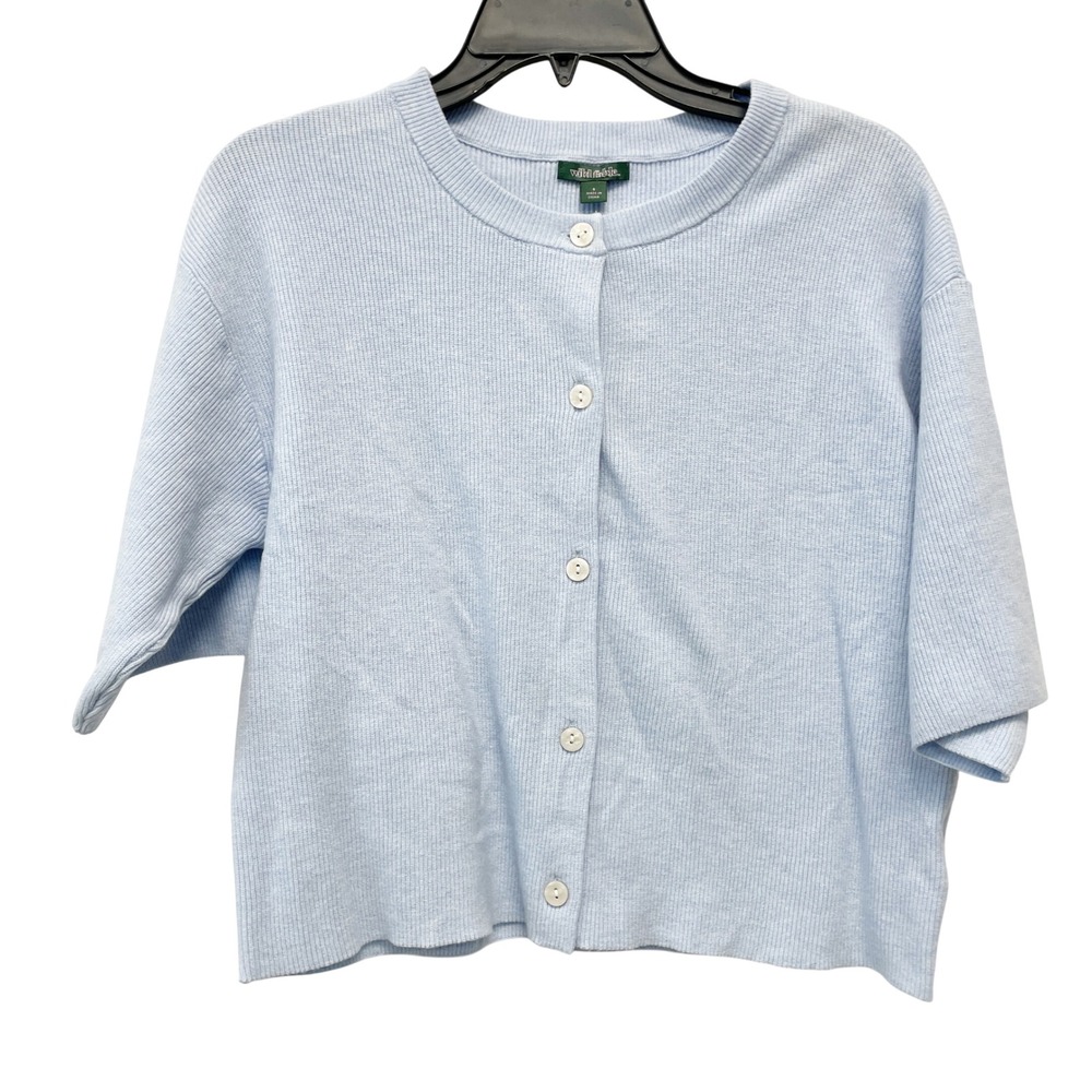 Wild Fable Womens Light Blue Ribbed Short Sleeve Cropped Cardigan Sweater Size S